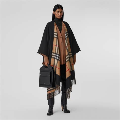 reversible burberry cape|reversible check wool cashmere cape.